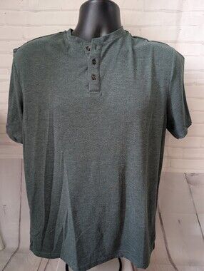 H2H Men's Short Sleeve Henley Tee in Heathered Forest Green